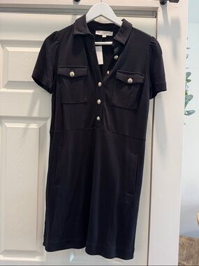 LOFT Black Polo Midi Dress with Silver Buttons NWT size 2